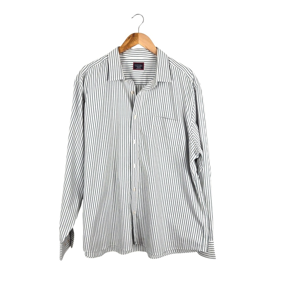 UNTUCKit Mens XXXL Green Stripe Wrinkle Free Cotton‎ Casual Button Down Shirt